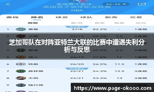 芝加哥队在对阵亚特兰大联的比赛中遭遇失利分析与反思